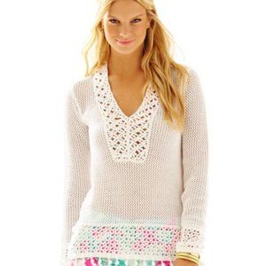 LILLY PULITZER White Frieda Cotton Crochet Sweater